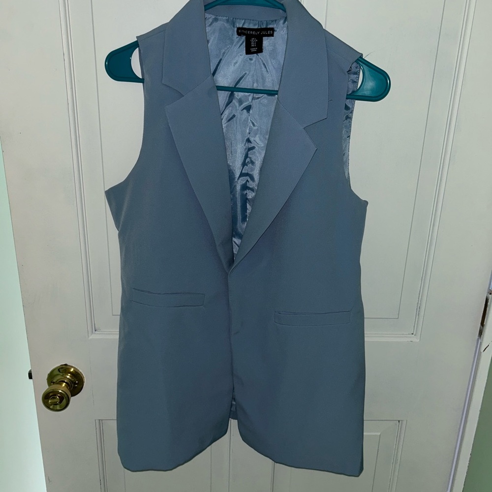 Light Blue Sleeveless Blazer Vest